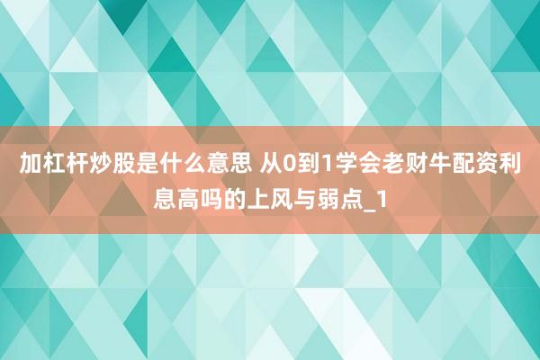 加杠杆炒股是什么意思 从0到1学会老财牛配资利息高吗的上风与弱点_1